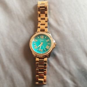 *donating 4/20* rose gold & teal fossil watch